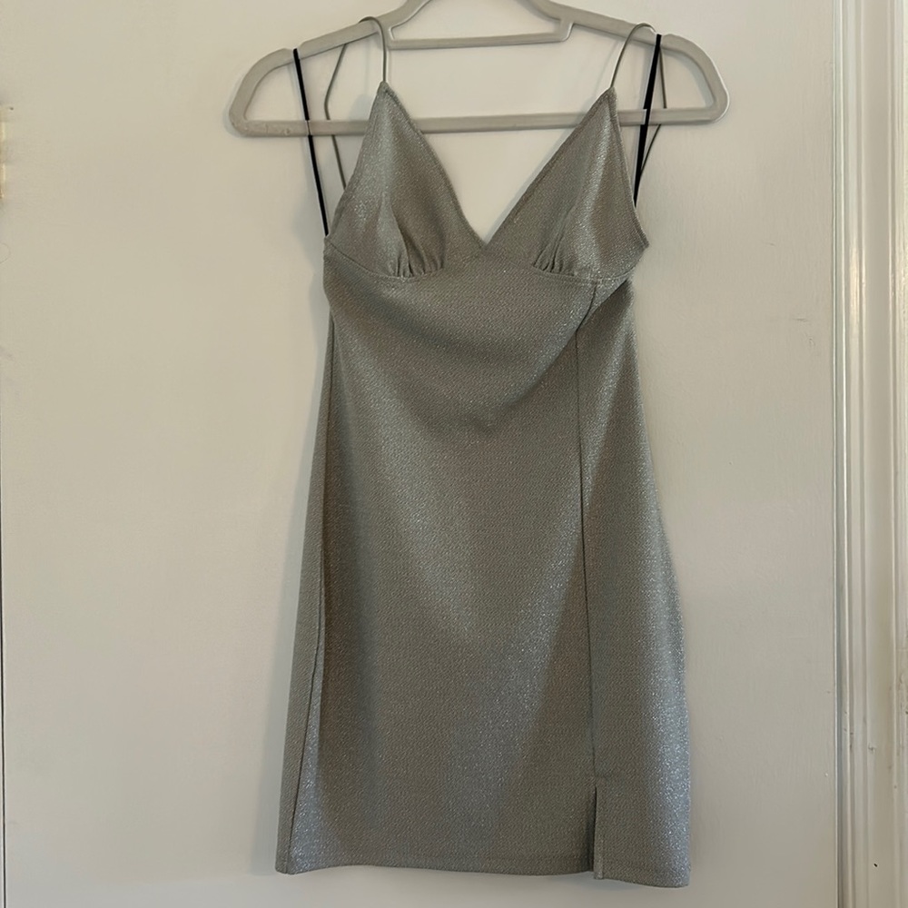 NWT silver sparkle dress - open criss cross back